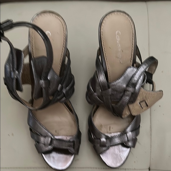 Calvin Klein Silver Strappy Heels for Elegant Occasions - Picture 1 of 6